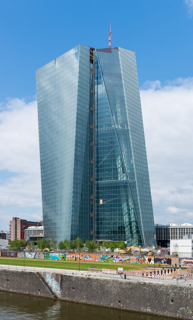 The headquarters of a central bank in a financial district